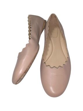 Chloe Scalloped Leather Ballet Flats - Blush Pink